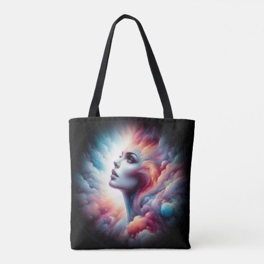 Vrouw met kosmisch aura haar tote bag (Achterkant)