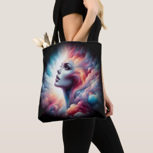 Vrouw met kosmisch aura haar tote bag