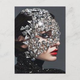 Vrouw met Kristallen Masker Versierd met Minerale  Feestdagenkaart