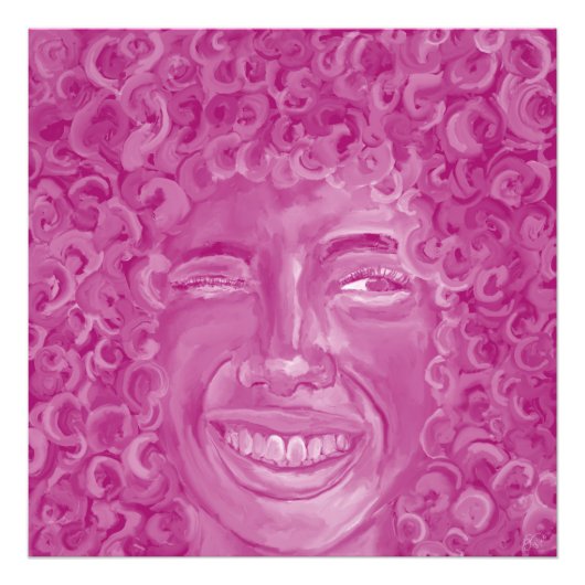 Vrouw met krullend haar in roze foto afdruk (Voorkant)