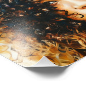 Vrouw met krullend haar onder blauwe hemel achterg foto afdruk (Hoek)