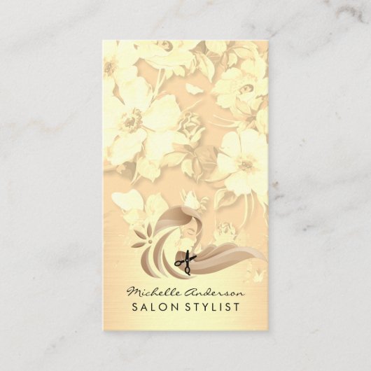 Vrouw met lang haar | salonschaar | Bloemen Visitekaartje (Voorkant)