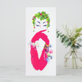  vrouw met lange roze handschoenen Kerstkaart (Staand voorkant)