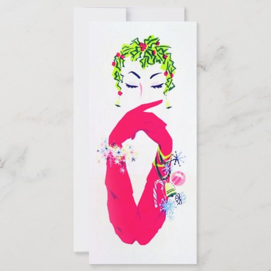  vrouw met lange roze handschoenen Kerstkaart (Voorkant)
