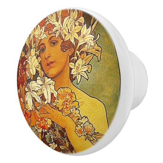 Vrouw met Lilies Keramische Knop (Rechts)