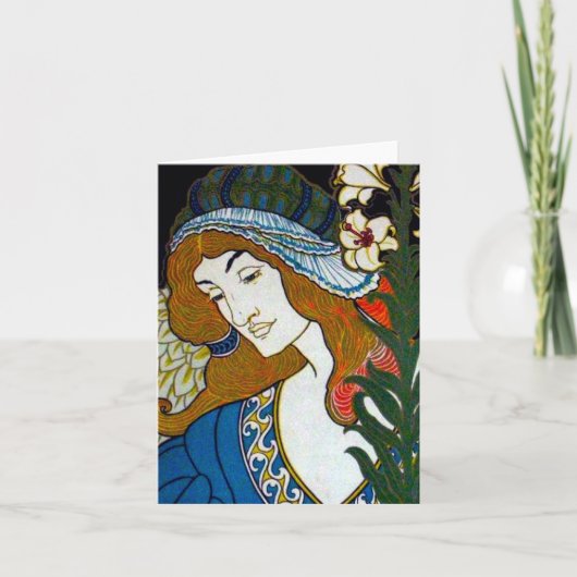 Vrouw met Lily Feestdagen Kaart (Voorkant)