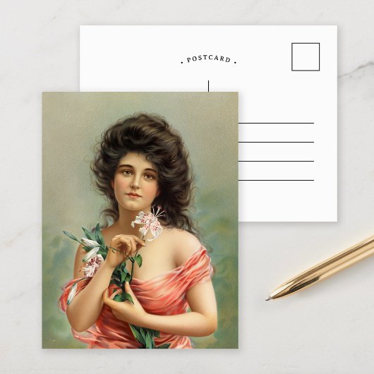 Vrouw met Lily | Louis Prang & Co. Briefkaart
