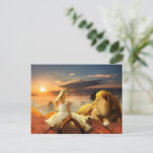 VROUW MET LION FANTASY BRIEFKAARTEN (Staand voorkant)
