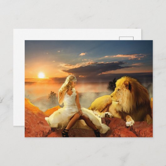 VROUW MET LION FANTASY BRIEFKAARTEN (Voorkant / Achterkant)