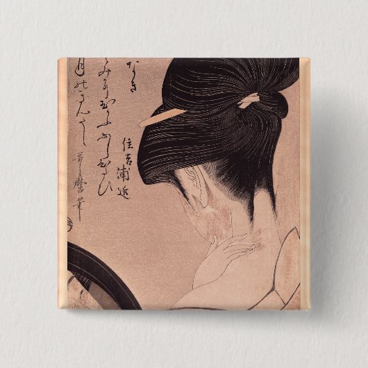 Vrouw met make-up vierkante button 5,1 cm (Voorkant)