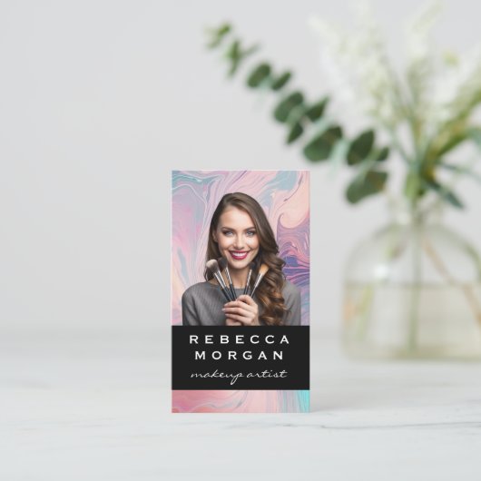 Vrouw met Make-upkwasten Visitekaartje (Staand voorkant)