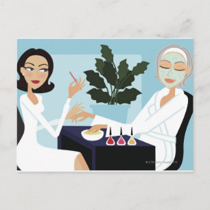 Vrouw met manicure en gelaatstrekken in de spa briefkaart