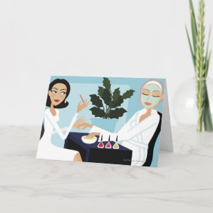 Vrouw met manicure en gelaatstrekken in de spa kaart