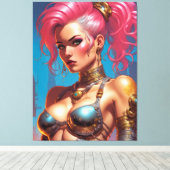 Vrouw met mooi roze haar canvas afdruk (Insitu (Houten vloer))