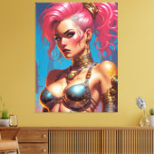 Vrouw met mooi roze haar canvas afdruk (Insitu (Woonkamer))