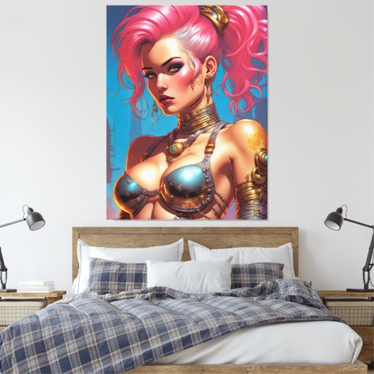 Vrouw met mooi roze haar canvas afdruk (Insitu (Slaapkamer))