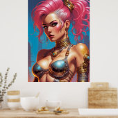 Vrouw met mooi roze haar poster (Keuken)