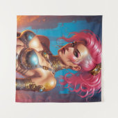 Vrouw met mooi roze haar wandkleed (Voorkant (horizontaal))