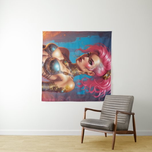 Vrouw met mooi roze haar wandkleed (In Situ (horizontaal))