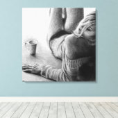Vrouw met ochtendkoffie Potlood tekening kunst Canvas Afdruk (Insitu (Houten vloer))