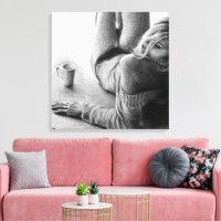 Vrouw met ochtendkoffie Potlood tekening kunst