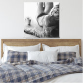 Vrouw met ochtendkoffie Potlood tekening kunst Canvas Afdruk (Insitu (Slaapkamer))
