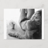 Vrouw met ochtendkoffie Potlood tekenkunst Briefkaart (Voorkant)
