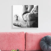 Vrouw met ochtendkoffie Potlood tekenkunst Canvas Afdruk (Insitu (Woonkamer))