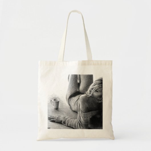 Vrouw met ochtendkoffie Potlood tekenkunst Tote Bag (Voorkant)