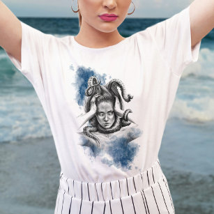 Vrouw met Octopus Tentakels Fantasie Surreal Art T-shirt