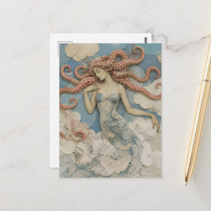 Vrouw Met Octopushaar In De Wolken Collage Briefkaart