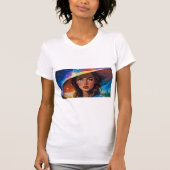 Vrouw met onconventionele schaar t-shirt (Voorkant)