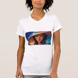 Vrouw met onconventionele schaar t-shirt