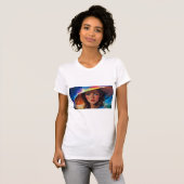 Vrouw met onconventionele schaar t-shirt (Voorkant volledig)