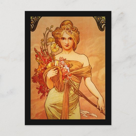 Vrouw met Oragna Bouquet Briefkaart (Voorkant)