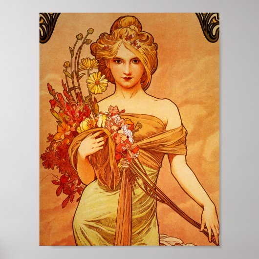 Vrouw met Oranje Bouquet Poster (Voorkant)