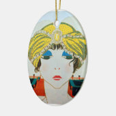 VROUW MET ORIENTAAL GEEL TURBAN / BLUE SAPPHIRE KERAMISCH ORNAMENT (Links)