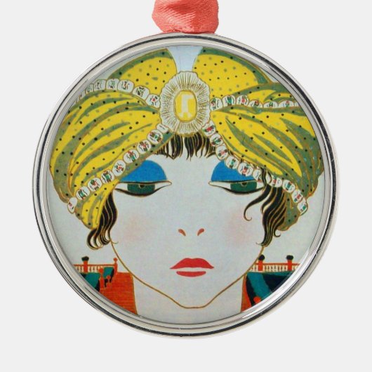 VROUW MET ORIENTAAL GEEL TURBAN METALEN ORNAMENT (Voorkant)