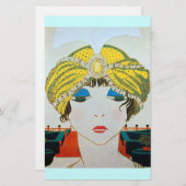 VROUW MET ORIENTAAL GEEL TURBAN / Mode van schoonh Briefpapier (Voorkant / Achterkant)