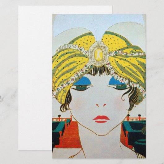 VROUW MET ORIENTAAL GEEL TURBAN / Mode van schoonh Briefpapier (Voorkant / Achterkant)