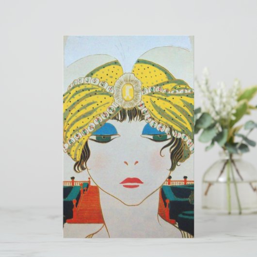 VROUW MET ORIENTAAL GEEL TURBAN / Mode van schoonh Briefpapier (Staand voorkant)