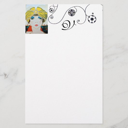VROUW MET ORIENTAAL GEEL TURBAN / Mode van schoonh Briefpapier (Voorkant)
