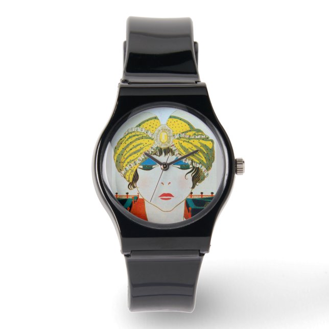 VROUW MET ORIENTAAL GEEL TURBAN / Mode van schoonh Horloge (Voorkant)