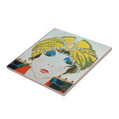 VROUW MET ORIENTAAL GEEL TURBAN / Mode van schoonh Tegeltje (Zijkant)