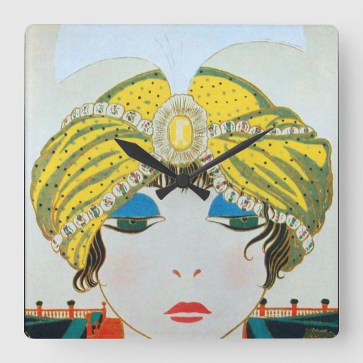 VROUW MET ORIENTAAL GEEL TURBAN / Mode van schoonh Vierkante Klok (Voorkant)
