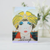 VROUW MET ORIENTAAL GEEL TURBAN RSVP KAARTJE (Staand voorkant)