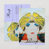 VROUW MET ORIENTAAL GEEL TURBAN RSVP KAARTJE (Voorkant / Achterkant)