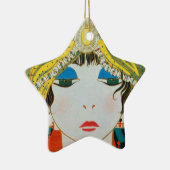 VROUW MET ORIENTAAL GEEL TURBAN Star Keramisch Ornament (Rechts)