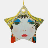 VROUW MET ORIENTAAL GEEL TURBAN Star Keramisch Ornament (Voorkant)