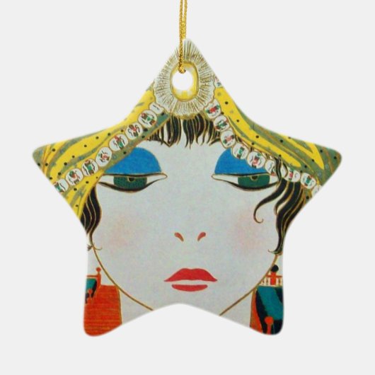 VROUW MET ORIENTAAL GEEL TURBAN Star Keramisch Ornament (Voorkant)